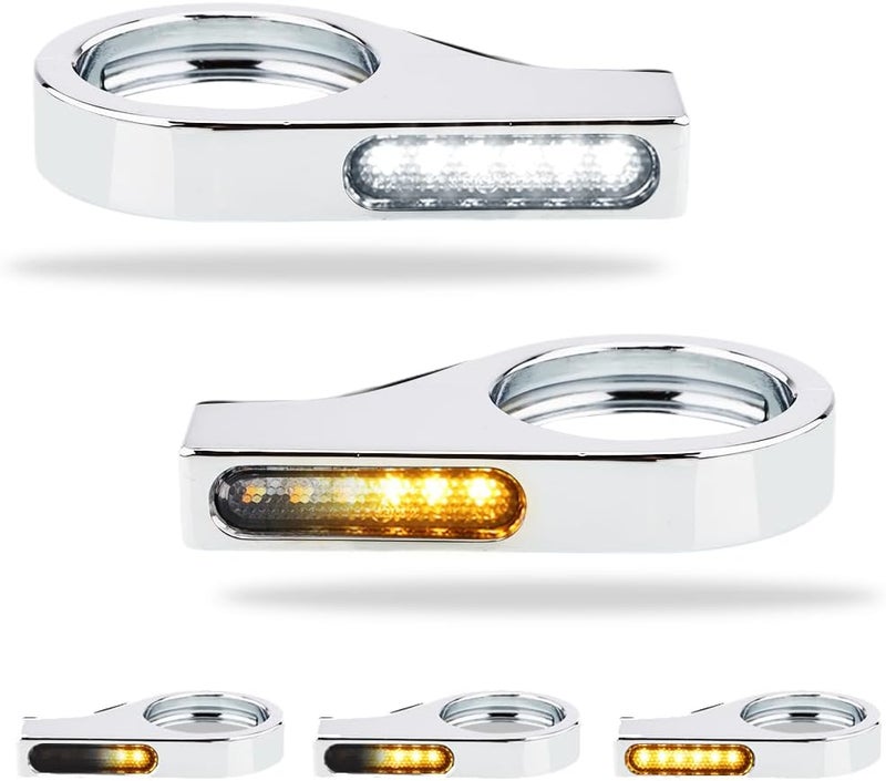 TSUNG Motorcycle Fork Mounted LED Turn Signals 39-41mm Switchback Sequential Amber Light with Bracket Indicater for Cruiser, Street Bike & Touring Motorcycles (Chrome Amber&White) - Image 1